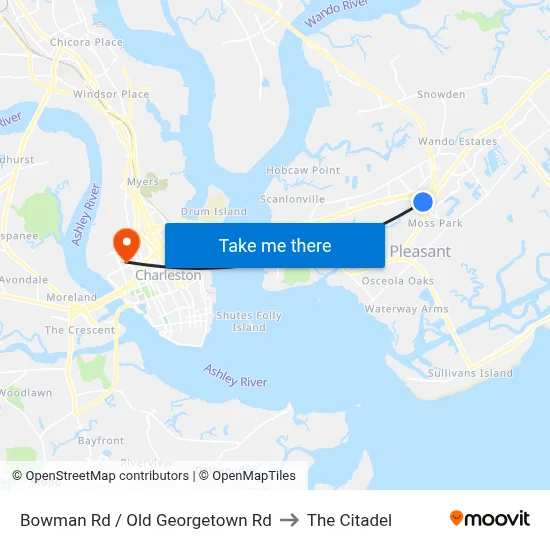 Bowman Rd / Old Georgetown Rd to The Citadel map