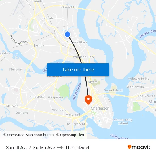 Spruill Ave / Gullah Ave to The Citadel map