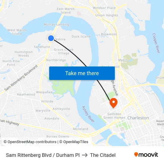 Sam Rittenberg Blvd / Durham Pl to The Citadel map
