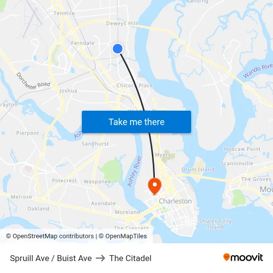 Spruill Ave / Buist Ave to The Citadel map