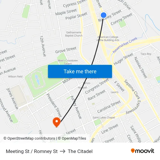 Meeting St / Romney St to The Citadel map