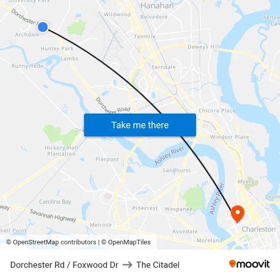 Dorchester Rd / Foxwood Dr to The Citadel map