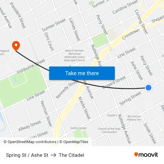 Spring St / Ashe St to The Citadel map