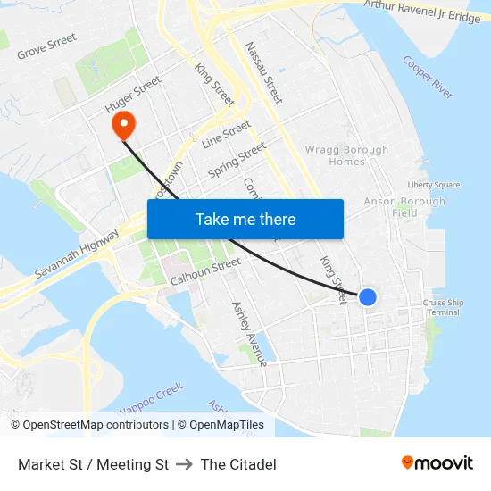 Market St / Meeting St to The Citadel map