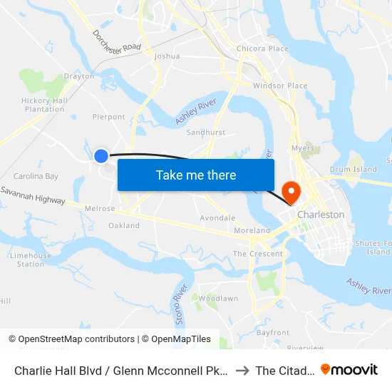 Charlie Hall Blvd / Glenn Mcconnell Pkwy to The Citadel map