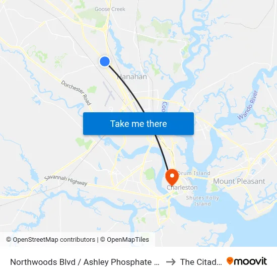 Northwoods Blvd / Ashley Phosphate Rd to The Citadel map