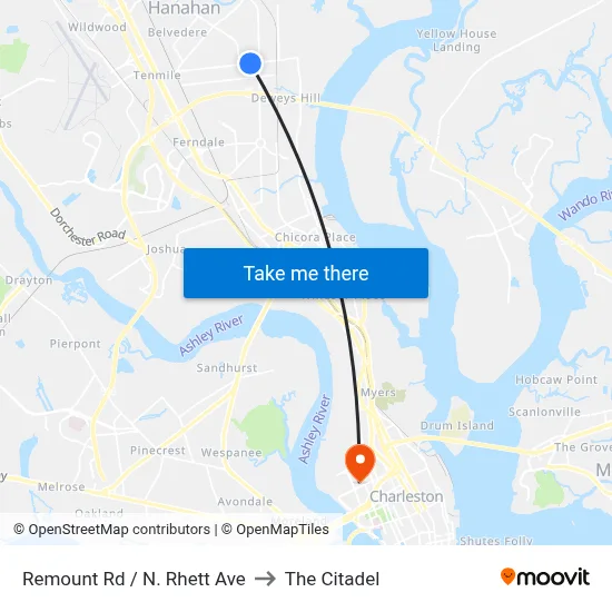 Remount Rd / N. Rhett Ave to The Citadel map
