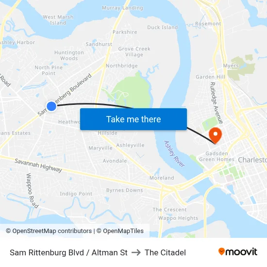 Sam Rittenburg Blvd / Altman St to The Citadel map