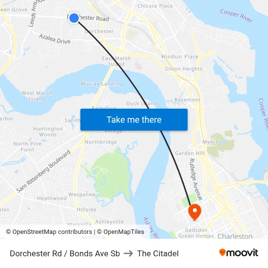 Dorchester Rd / Bonds Ave Sb to The Citadel map