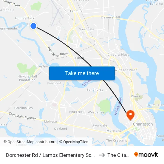 Dorchester Rd / Lambs Elementary School to The Citadel map