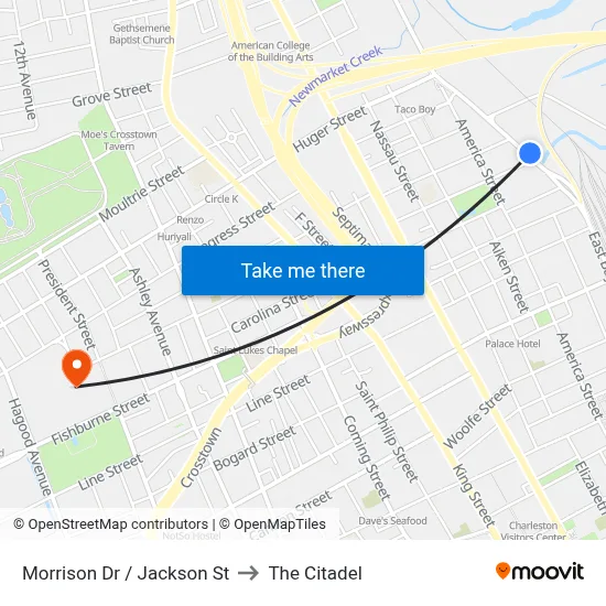 Morrison Dr / Jackson St to The Citadel map