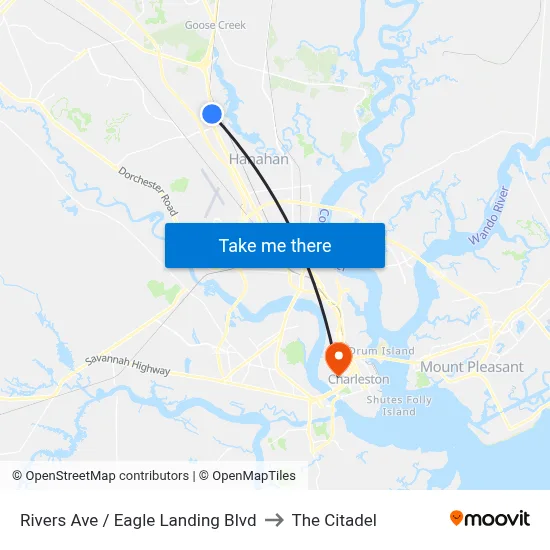Rivers Ave / Eagle Landing Blvd to The Citadel map