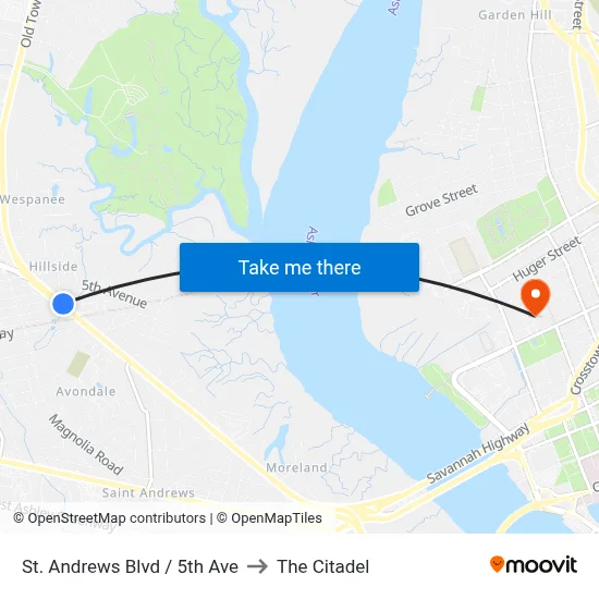 St. Andrews Blvd / 5th Ave to The Citadel map