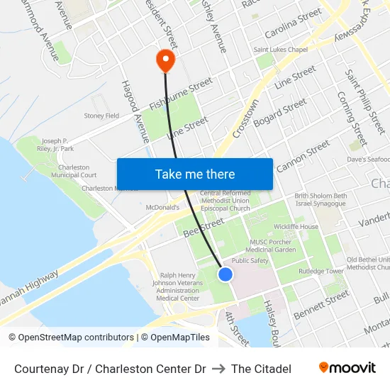 Courtenay Dr / Charleston Center Dr to The Citadel map
