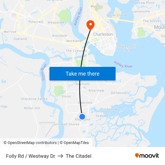 Folly Rd / Westway Dr to The Citadel map