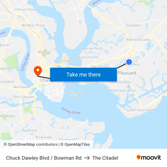 Chuck Dawley Blvd / Bowman Rd to The Citadel map