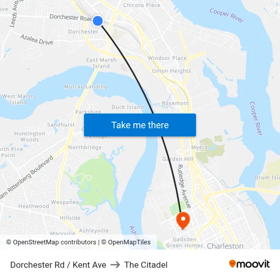 Dorchester Rd / Kent Ave to The Citadel map