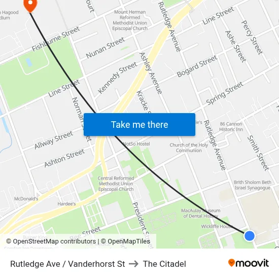 Rutledge Ave / Vanderhorst St to The Citadel map