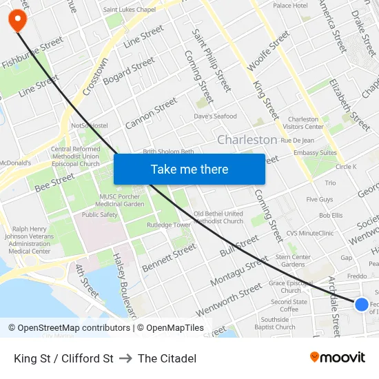 King St / Clifford St to The Citadel map