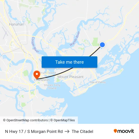 N Hwy 17 / S Morgan Point Rd to The Citadel map