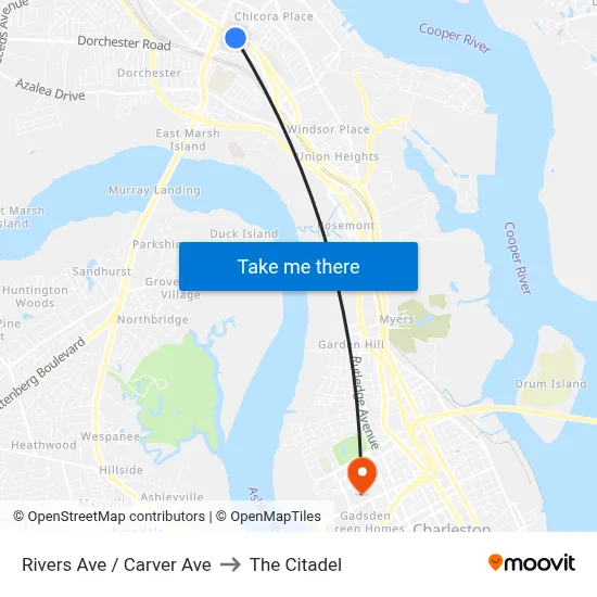 Rivers Ave / Carver Ave to The Citadel map