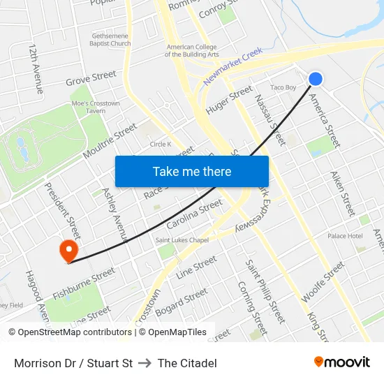 Morrison Dr / Stuart St to The Citadel map
