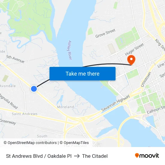 St Andrews Blvd / Oakdale Pl to The Citadel map