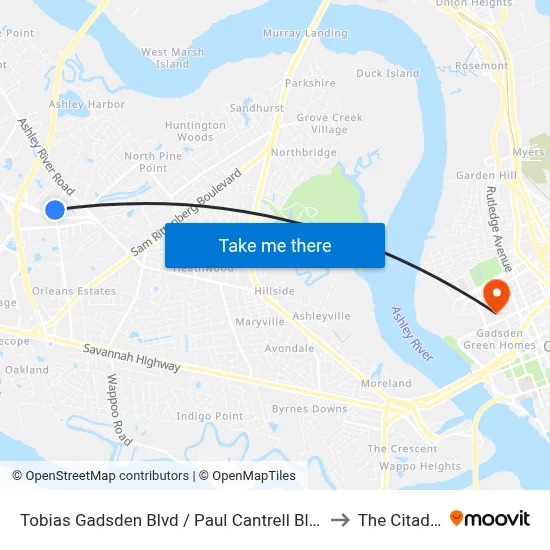 Tobias Gadsden Blvd / Paul Cantrell Blvd to The Citadel map