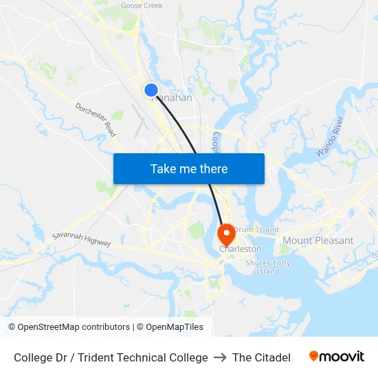 College Dr / Trident Technical College to The Citadel map