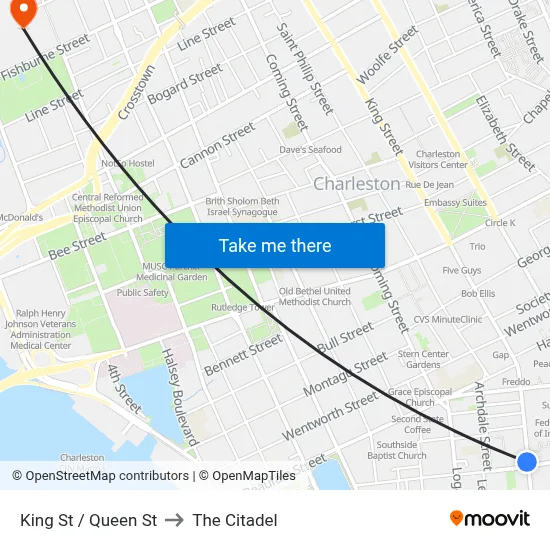 King St / Queen St to The Citadel map