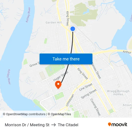 Morrison Dr / Meeting St to The Citadel map