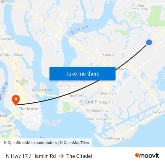 N Hwy 17 / Hamlin Rd to The Citadel map