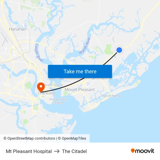 Mt Pleasant Hospital to The Citadel map