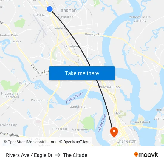 Rivers Ave / Eagle Dr to The Citadel map