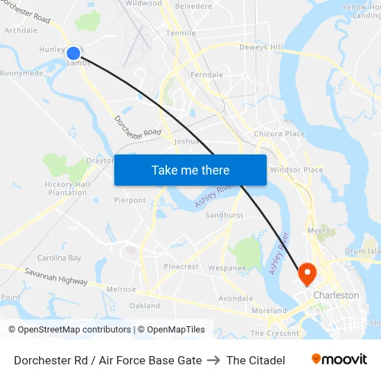 Dorchester Rd / Air Force Base Gate to The Citadel map