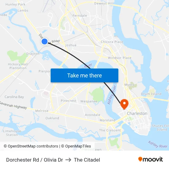 Dorchester Rd / Olivia Dr to The Citadel map