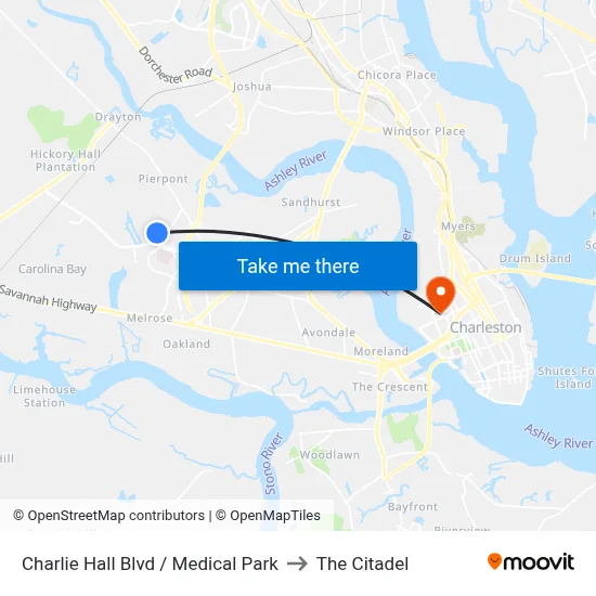 Charlie Hall Blvd / Medical Park to The Citadel map