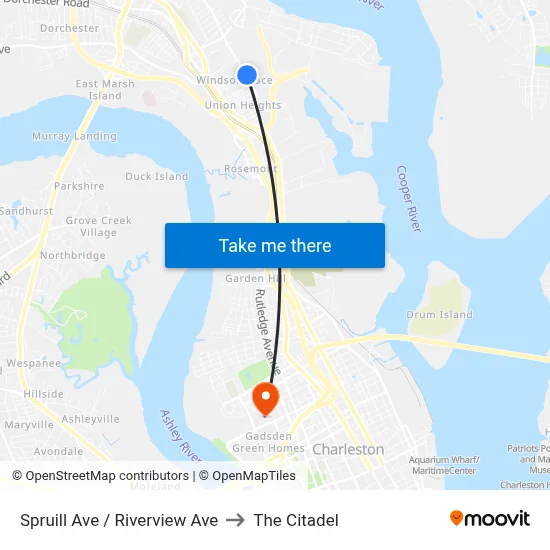 Spruill Ave / Riverview Ave to The Citadel map