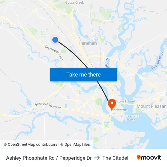 Ashley Phosphate Rd / Pepperidge Dr to The Citadel map
