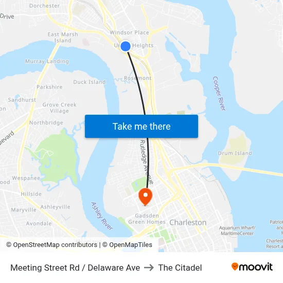 Meeting Street Rd / Delaware Ave to The Citadel map
