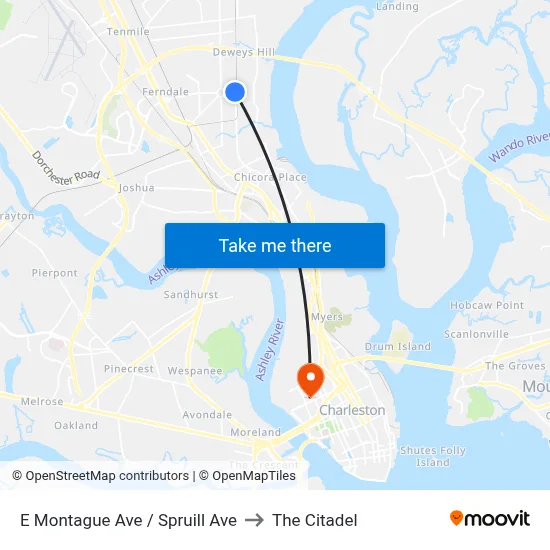 E Montague Ave / Spruill Ave to The Citadel map