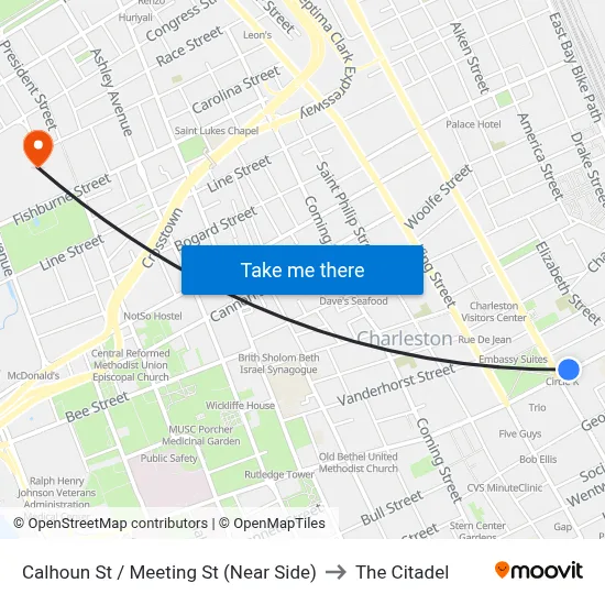 Calhoun St / Meeting St (Near Side) to The Citadel map
