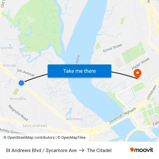 St Andrews Blvd / Sycamore Ave to The Citadel map
