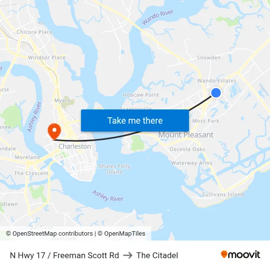 N Hwy 17 / Freeman Scott Rd to The Citadel map