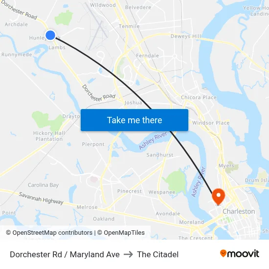 Dorchester Rd / Maryland Ave to The Citadel map