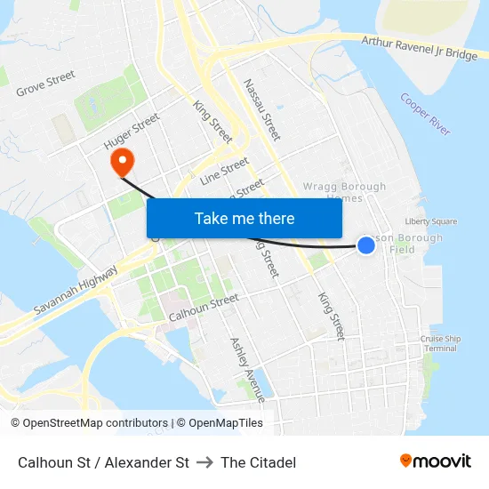 Calhoun St / Alexander St to The Citadel map
