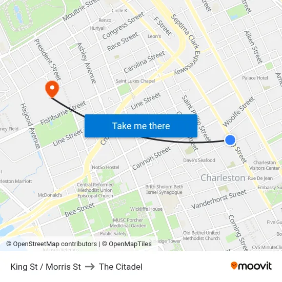 King St / Morris St to The Citadel map