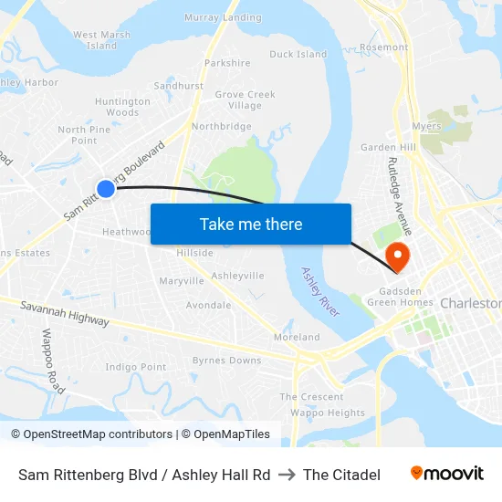 Sam Rittenberg Blvd / Ashley Hall Rd to The Citadel map