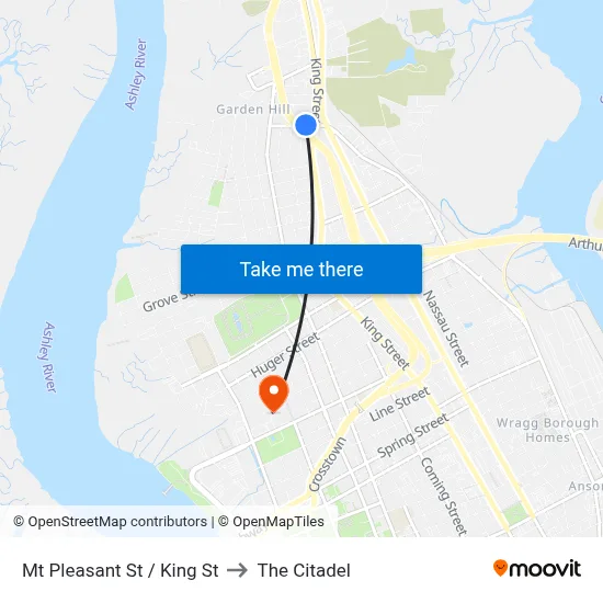 Mt Pleasant St / King St to The Citadel map