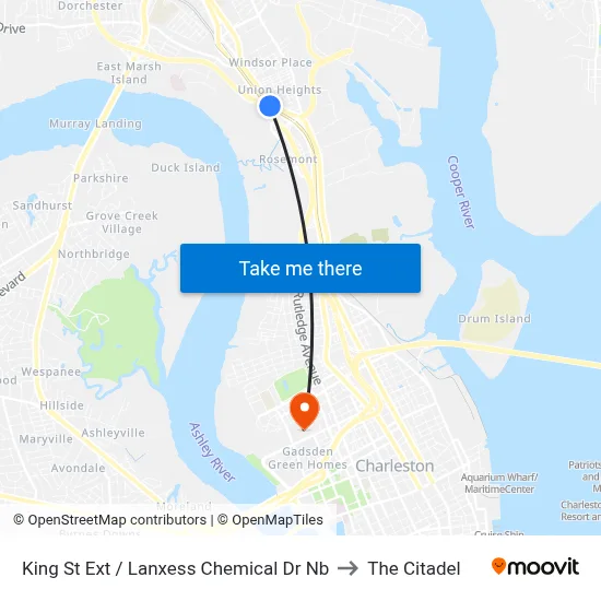 King St Ext / Lanxess Chemical Dr Nb to The Citadel map